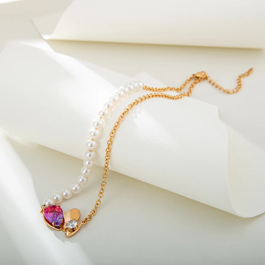 X000463460 Xuping jewelry pearl african custom ladies gold jewelry Spliced pearl chain heart pendant necklace