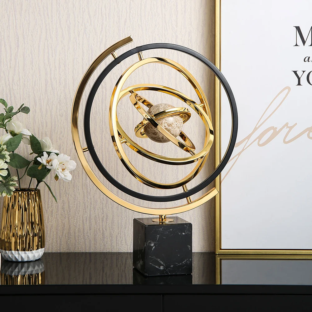Luxury sculpture decoration geometric metal marble base globe ornaments
