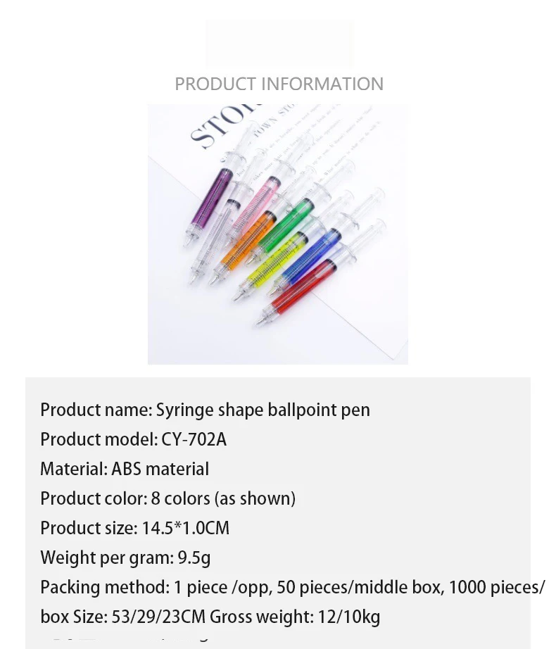 School supplies Creative needle syringe Ballpoint pen plastic transparent simulation syringe injection pen with Logo 1107