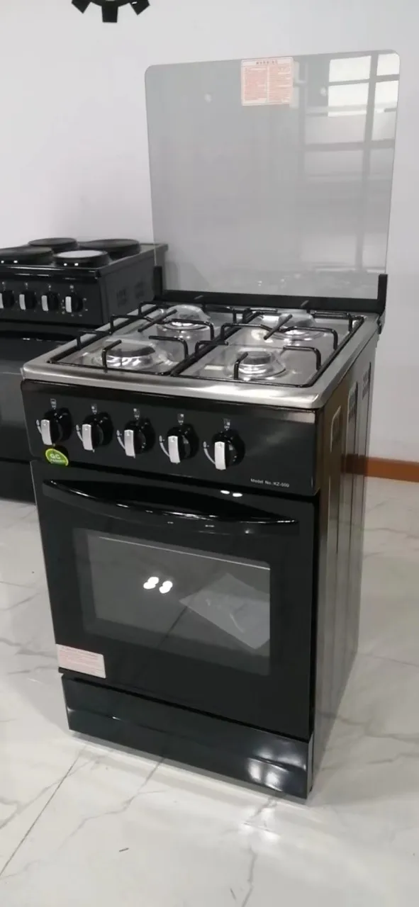 Gas stove with connected upright Vertical Freestanding Oven 50 wide 4 gas burners European plug Including wooden scaffolding