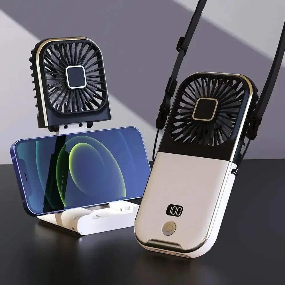 Small Fan Handheld Outdoor Mini Portable Hand Neck Cooling Fan 2024 USB Rechargeable Desktop Folding English Laser Printing 5v
