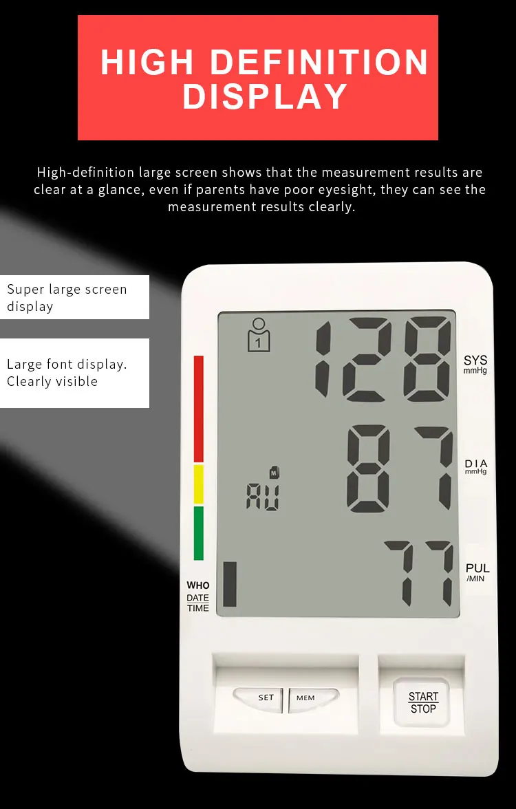 SZMIQU Medical Portable Automatic Upper Arm BP Machine Sphygmomanometer BP Monitor Digital Blood Pressure Monitor With bigscreen