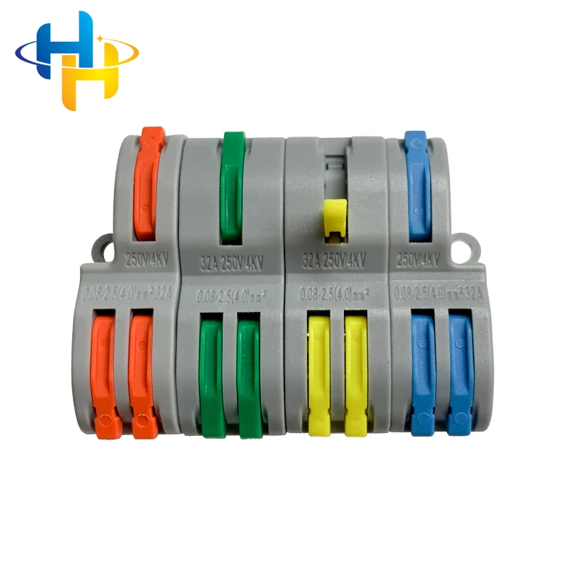 factory selling directly 4.0mm square terminal one-in-two-out brass contact metal lines quick wire connector