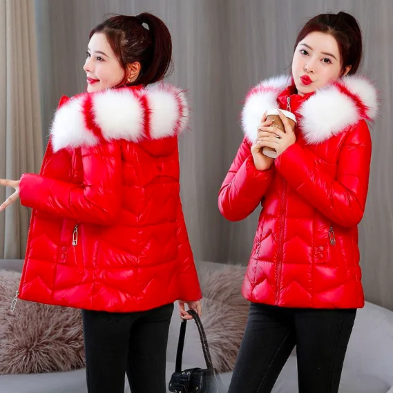 Plus size Winter Hooded Coat Women Parkas Warm Down Jacket Female Shiny Coat Fur Winter Jacket for Women