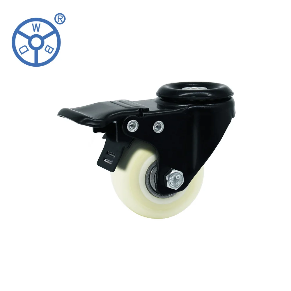 PP двойной шарикоподшипник 1,5 дюйма, поворотный блокировочный ролик, отверстие для болтов, пластиковые колесные диски, белые