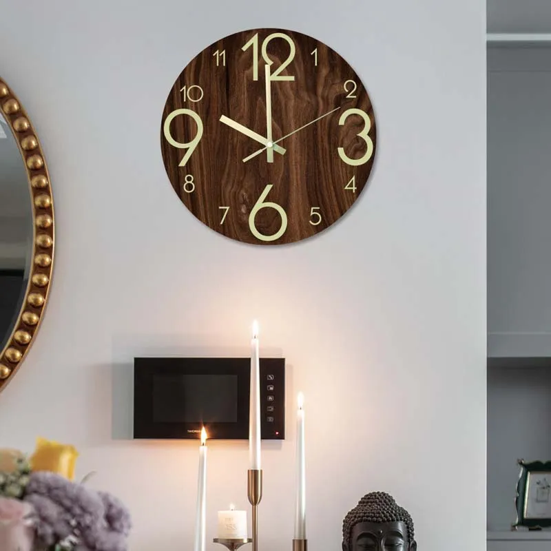 Cross-border luminous wall clock digital pointer living room bedroom green light clock mute movement decorative wall sticker