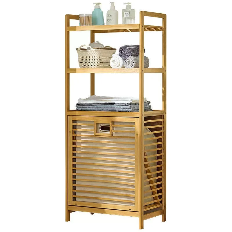 Manufacturer Custom Large Wooden Bamboo Dirty Laundry Hamper Basket with Shelf