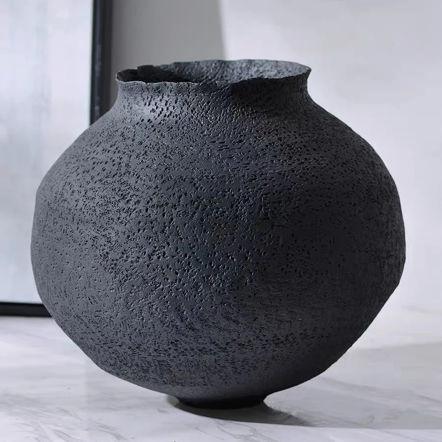 Nordic wedding tabletop decoration matte ceramic ornament vase black terracotta flower vases for home decor