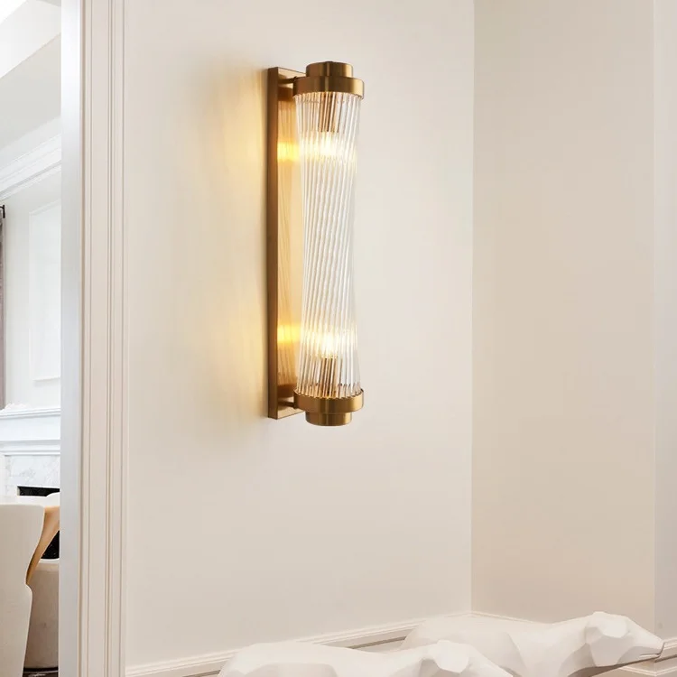 Wholesale Nordic Antique Glass Light Luxury Wall Lamp Crystal Pillars Corridor Lights for Sitting Room Background Wall Lights