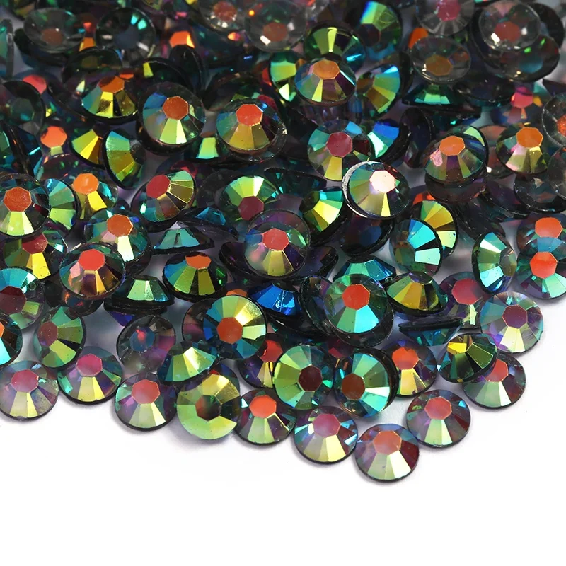 Round Crystal Stones Black Diamond color AB  Transparent Flatback Resin Rhinestone For DIY Craft Decoration