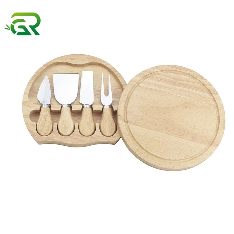 Charcuterie Platter Serving Tray With Slide-out Drawer for Wine Crackers Brie Meat Round Bamboo Cheese Board and Knife Set