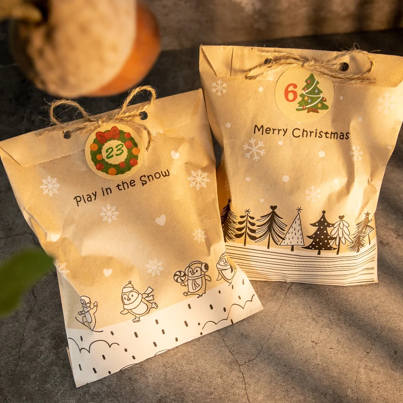 Hot Sale Christmas Style Bag Candy Cookie Packaging Christmas Gift Kraft Paper Bag With Your Own Logo