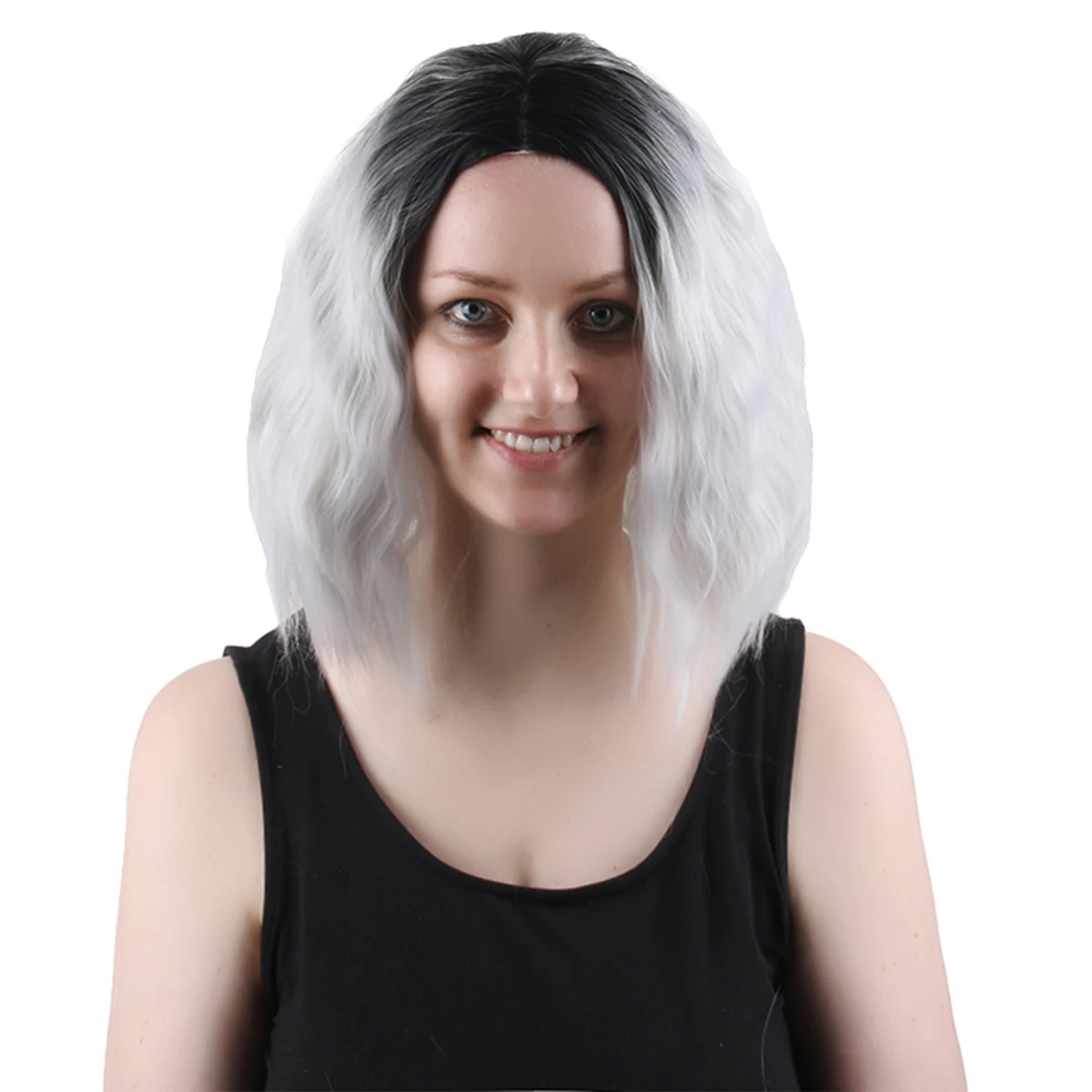 12 Inches Pretty Ombre White Dye Black synthetic hair Short Curly Wigs for Black Woman Use