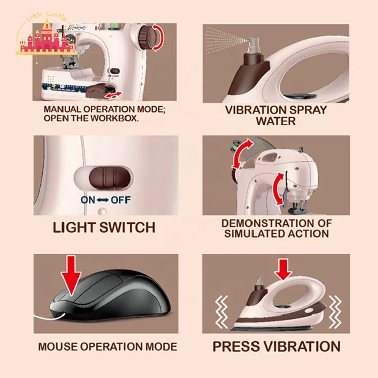 Best quality antique doll size sewing machine kit toy for kids with ironing and large bed board SL10D249
