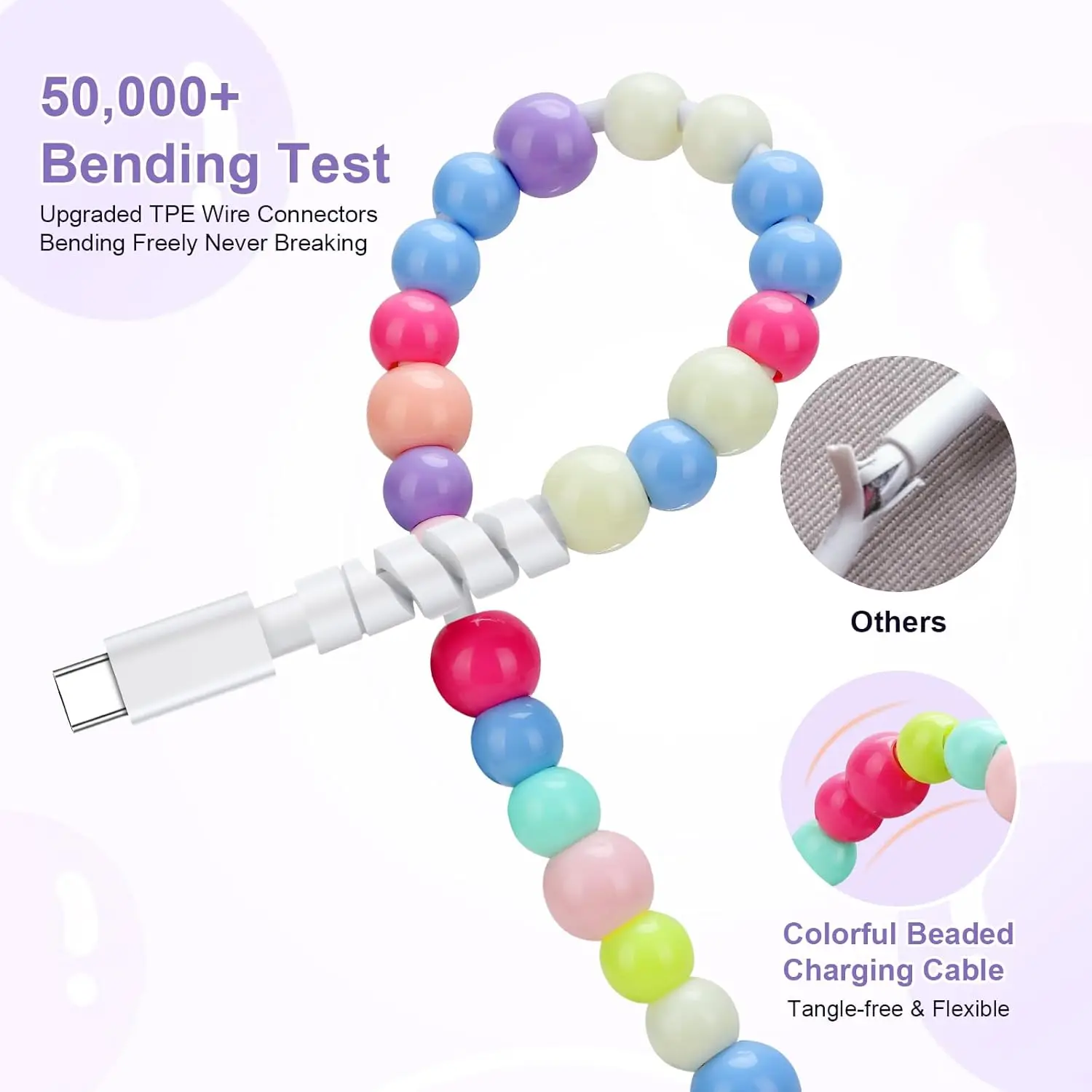 Кабель USB C 66 Вт быстрый USB-C зарядный кабель 3.3FT стильный и прочный с бисером iPhone 16 Pro 15 Max/Pro/Plus Samsung