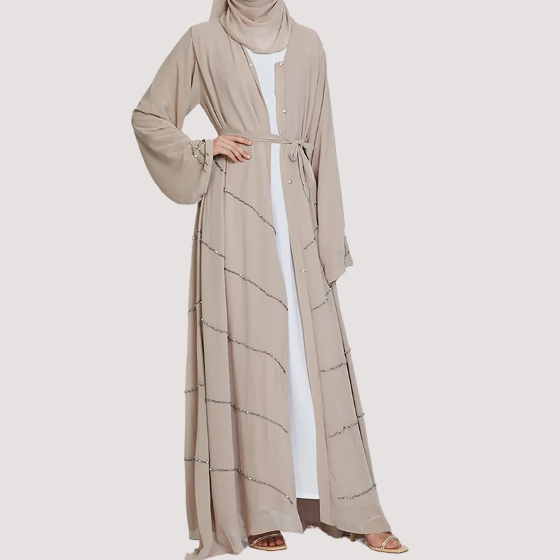 New Muslim Women Black Kaftan Beads Abaya Stylish Cardigan Islamic Clothing Abaya Dubai