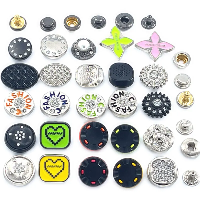 Square Marker 15MM Vintage Suit Die Pressure Fancy Logo Brass Custom Snap Buttons Metal For Clothing