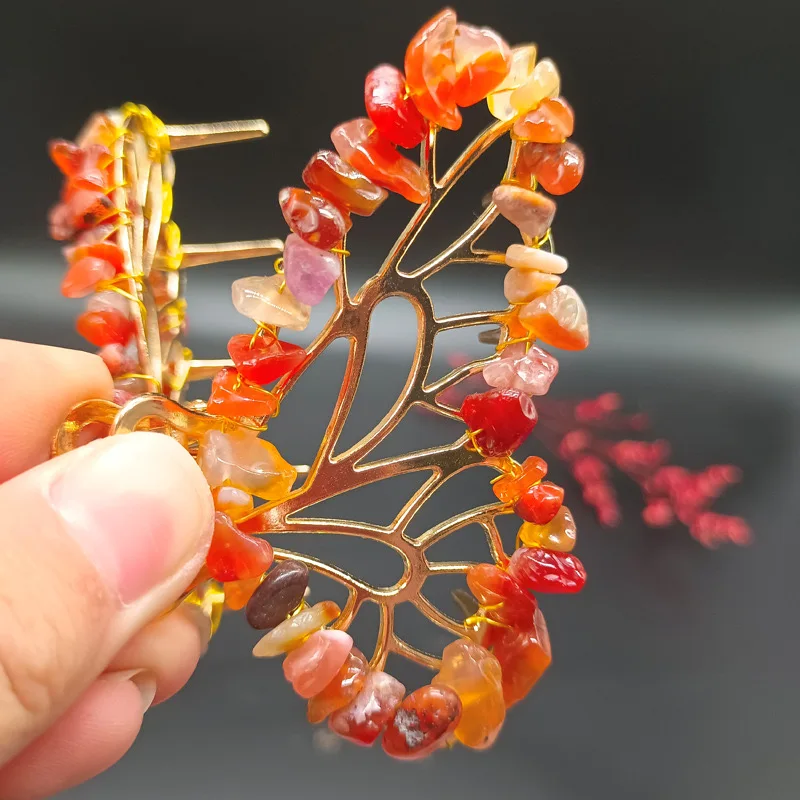 Natural Amethyst Rose Quartz Healing Stones Wire Wrapped Gravel Butterfly Hairpin Hair Accessory