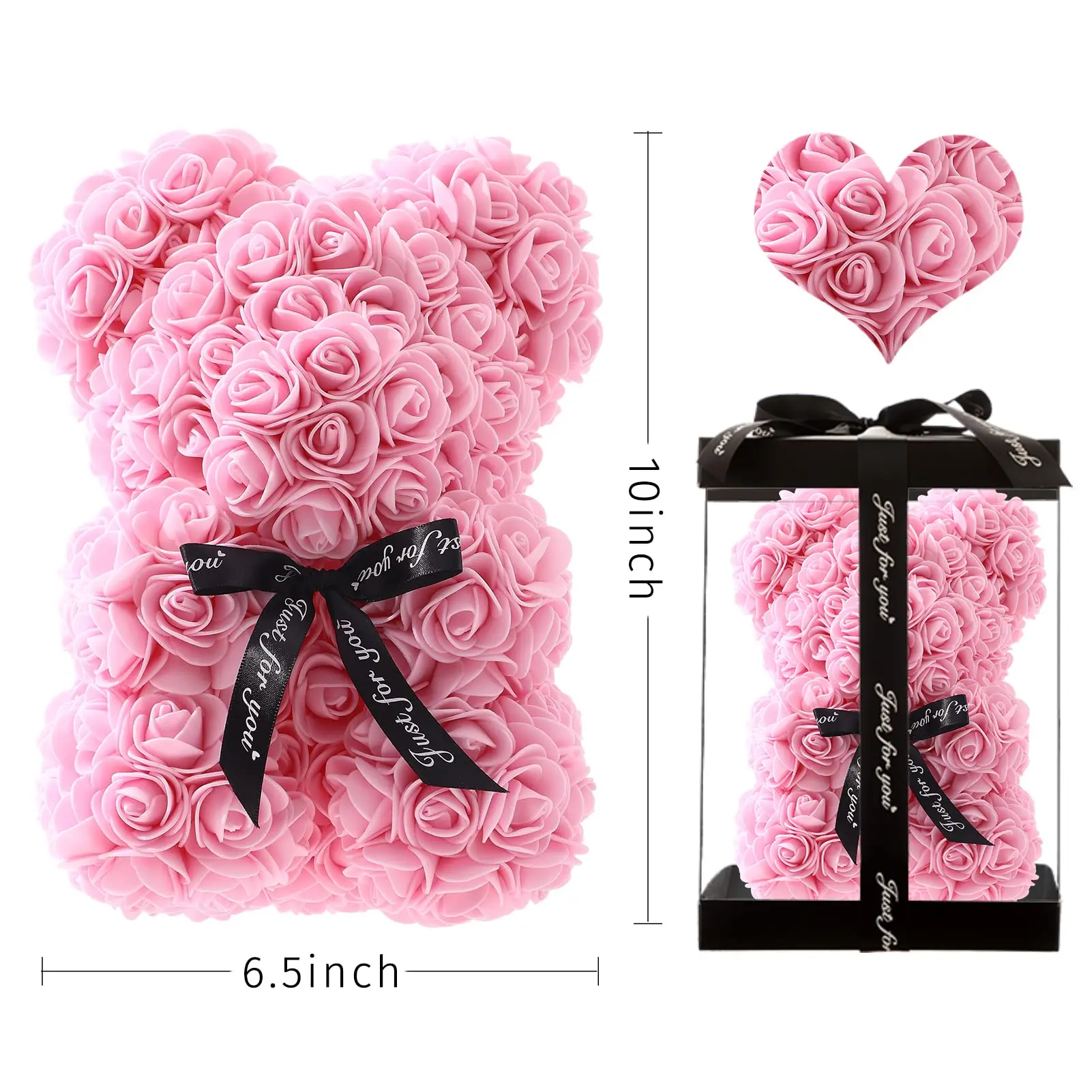 Valentine Gifts Decoration Rose Bear Artificial Flower With Box Lights Teddy Bear For Women Girlfriend Birthday Gift Love Flower