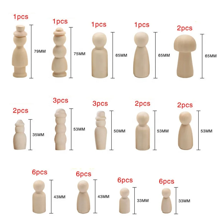 wholesale 42pcs unfinished wood peg dolls wooden diy doll family