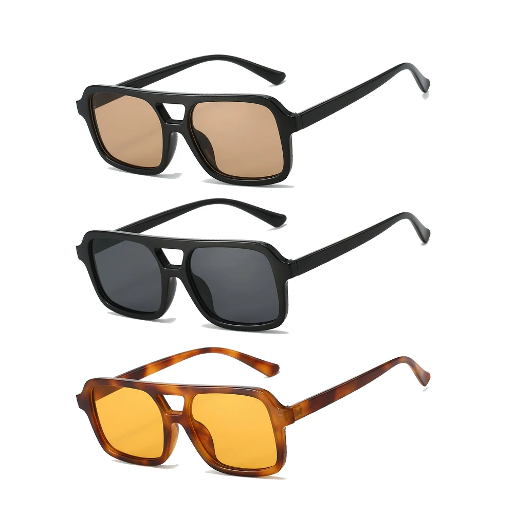 2023 New Arrival top seller trending Sun Glasses custom logo double bridge plastic oversized yellow tinted aviation sunglasses