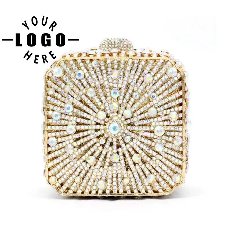 Crystal Women Evening Bag Metal Box Clutch Wedding Bridal Diamond Minaudiere Mini Handbags Ladies Party Purses
