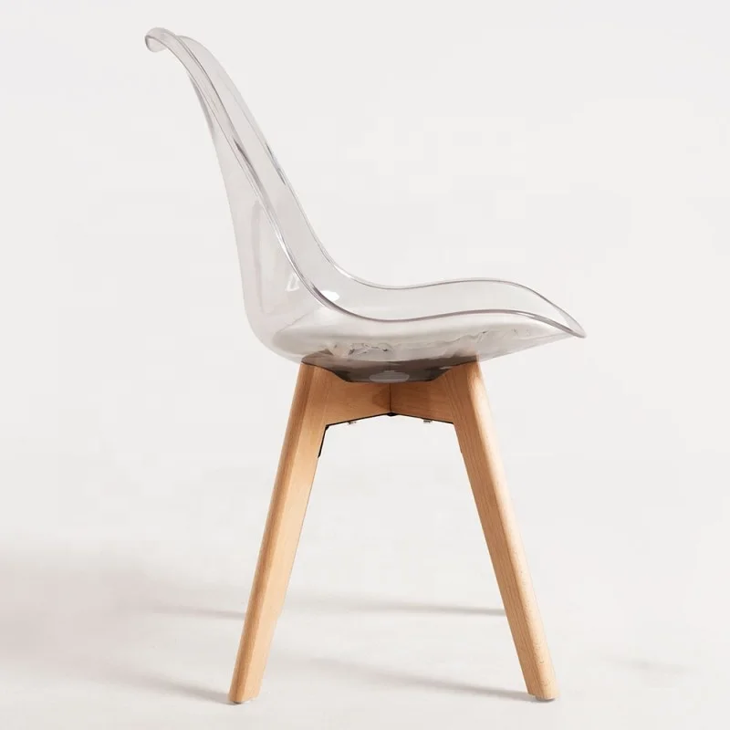 Transparent Tulip Scandinave Crystal Plastic Chair Natural Wood Legs Dining Chair For Kitchen Dining Living Room