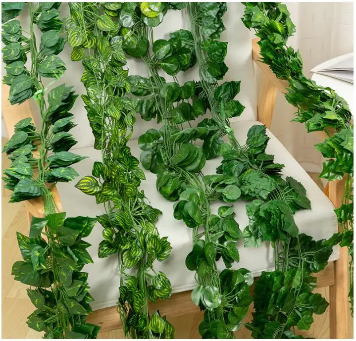 Green Ivy Leaves Artificial Grape Vine Fake Parthenocissus Foliage Leaves 2m long leaves vine