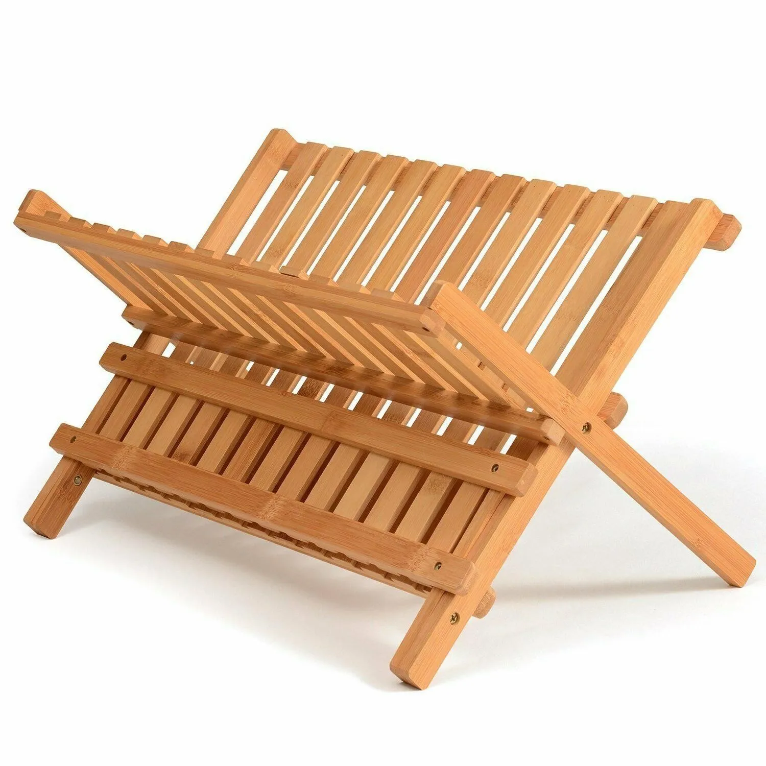 Bamboo Dish Rack Foldable Drying Collapsible Dish Drainer Wooden Plate Rack Bamboo Shelf