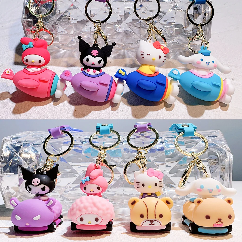 Kawaii 3d Soft Drive Cartoon PVC Bag Key Tag Car KeyChain Small Gift Rubber Backpack Toy Pendant Silicone Kulomi Melody Keychain