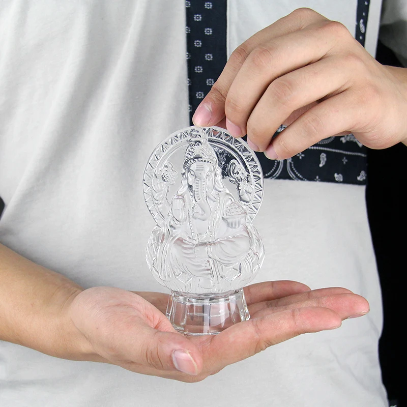 Exquisite Hindu Souvenirs Gift Ganesha Model Crystal Ganesh Statue With LED Base