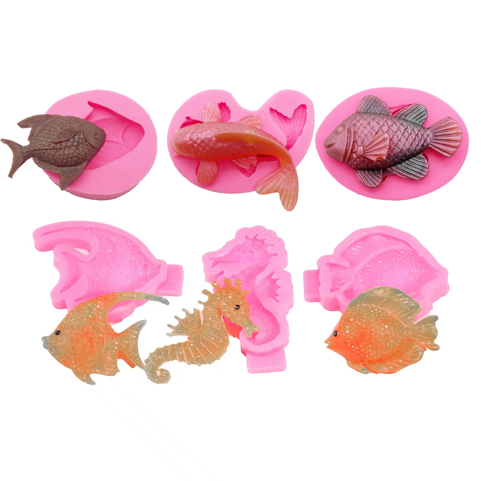 B1534 Fish/Seahorse/Goldfish Epoxy Resin Silicone Molds for Jewelry Making DIY Craft Keychains,Chocolate Cake Mold