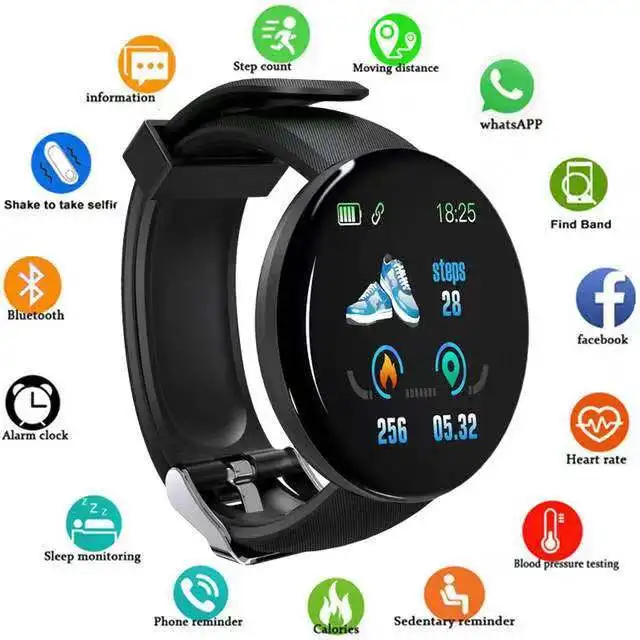 Newest design Smart Watch D18 Round Screen Smart Bracelet With HD LCD Screen Sport D18 Smartwatch