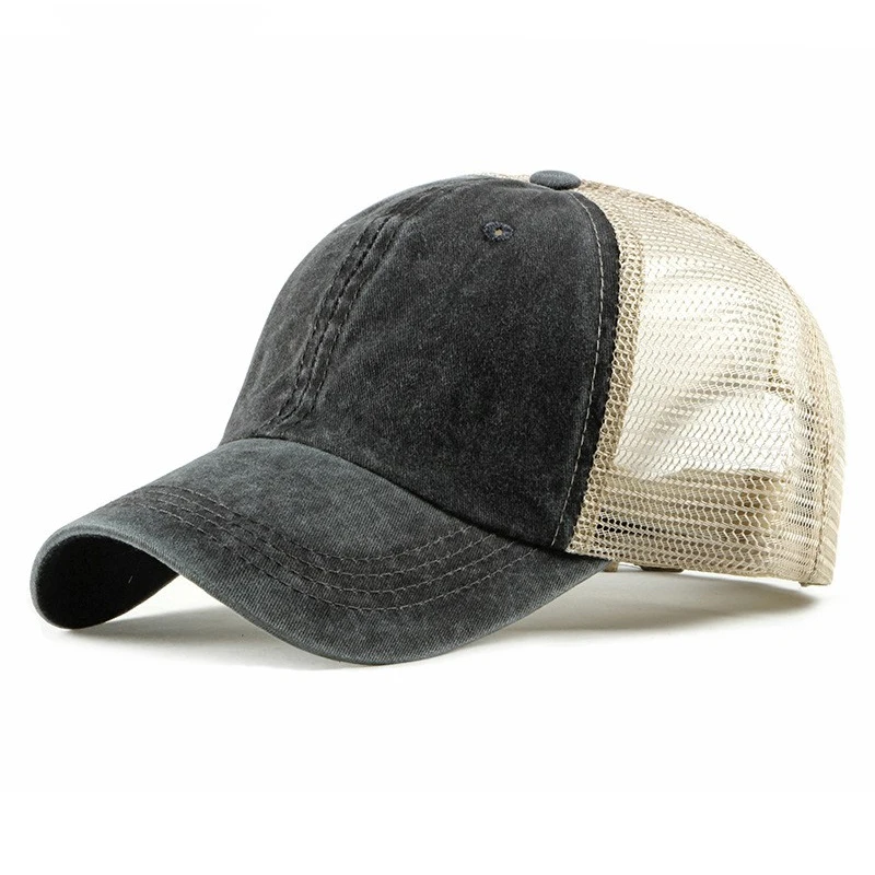 High quality wholesale simple blank plain mesh net hat cap custom denim trucker hat