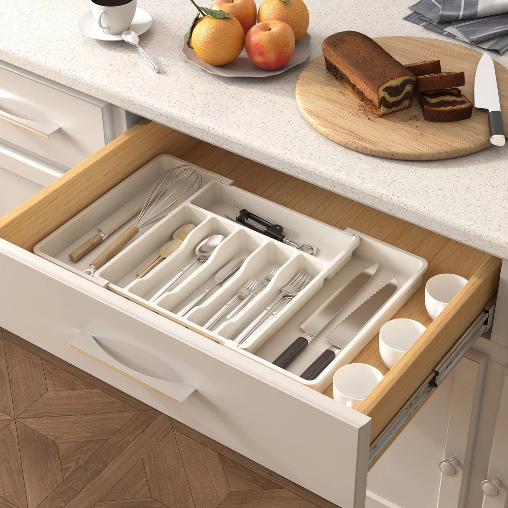 Expandable Silverware Drawer Organizer Tray Plastic Cutlery Organizer in Drawer Utensil Organizer