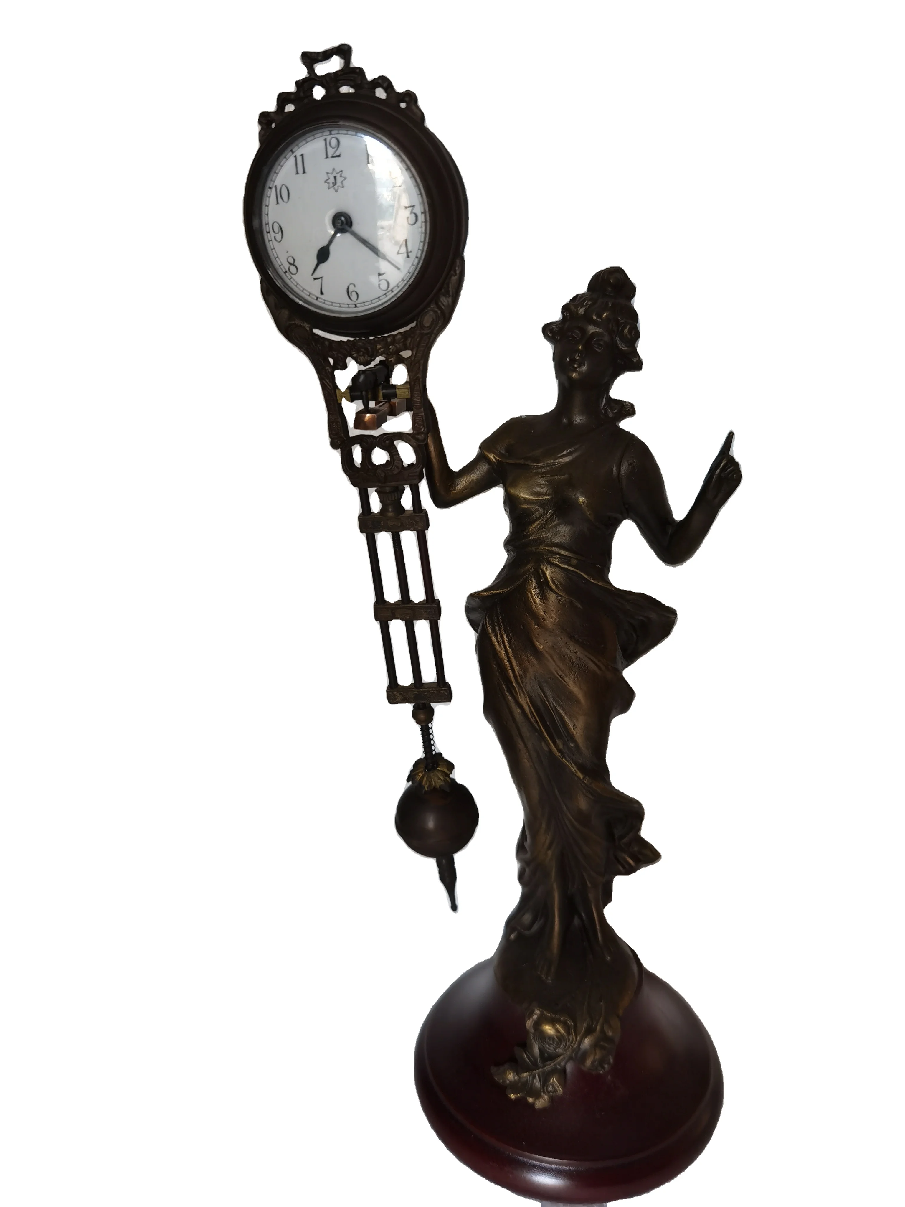 Imitated from 17th America Antique Brass Diana Style  Figure 3 Days Swinging Swinger  Pendulum Mechanical Table Clock/Watch