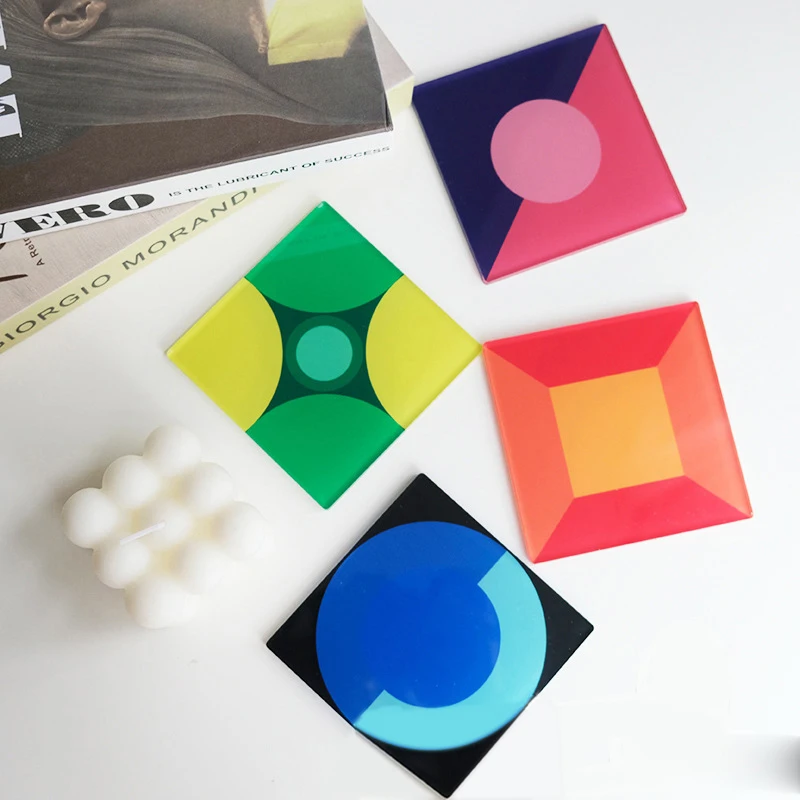 Wholesale creative beverage home table decoration mug acrylic coasters multi-color shape transparent acrylic coaster