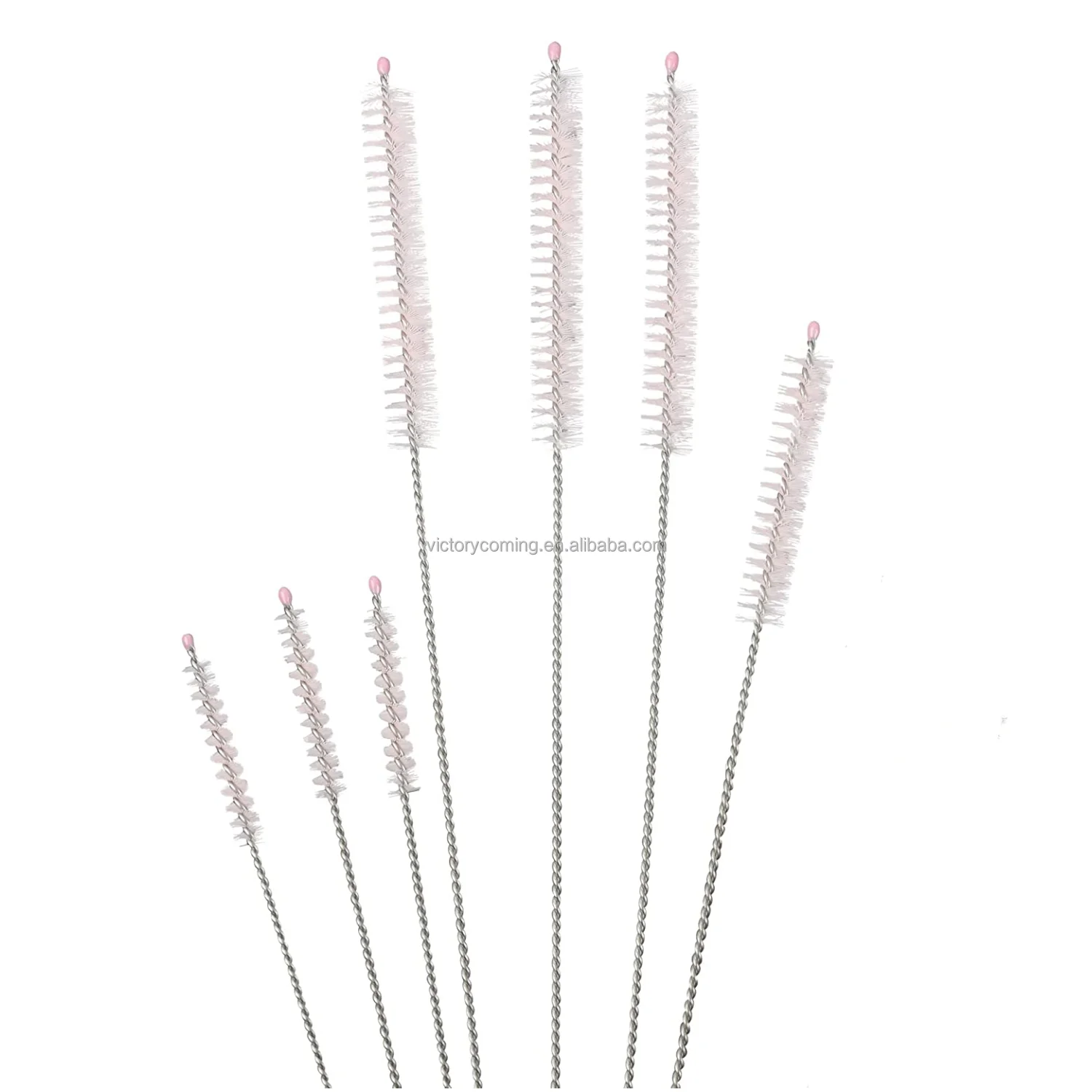 7 Pack Durable Nylon Bristle Stainless Steel Wire Brush Long Handle Fish Tank Straw Bottle  Pipe Straw Cleaning Brush