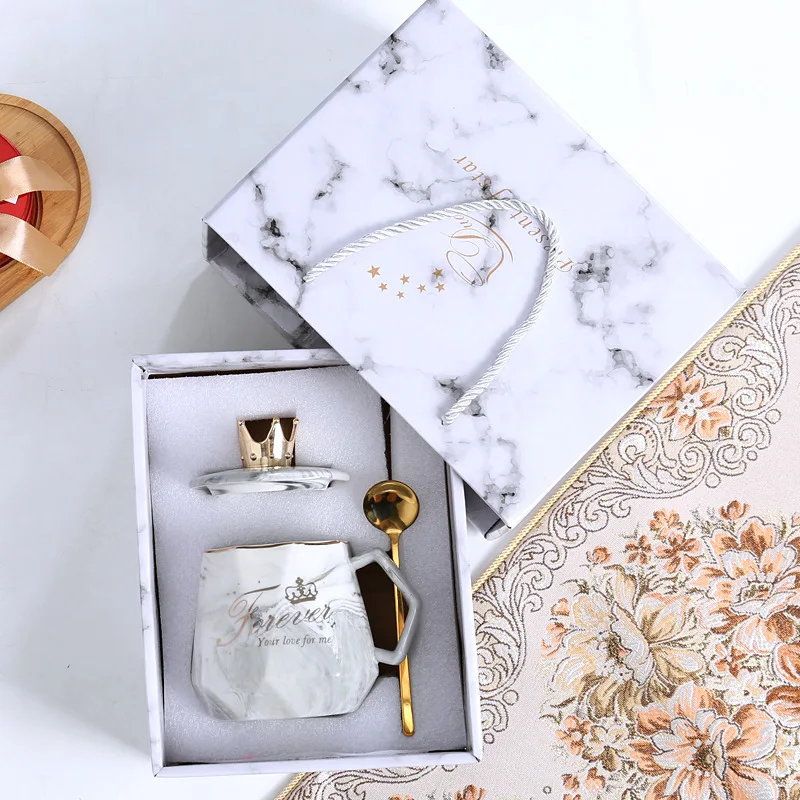 Wholesale 55 Degree Thermostatic Cup Gift Box Coffee Cup Set USB Automatic Heating Marble Mug with Gift Box