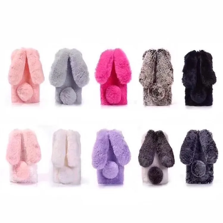 3D Cute Rabbit Hairy Warm Fur Phone Case For Samsung Galaxy A71 A51 A30S A20 A10 A32 A52 A21 A72  A70 A60  A30 Bling Plush Bunny