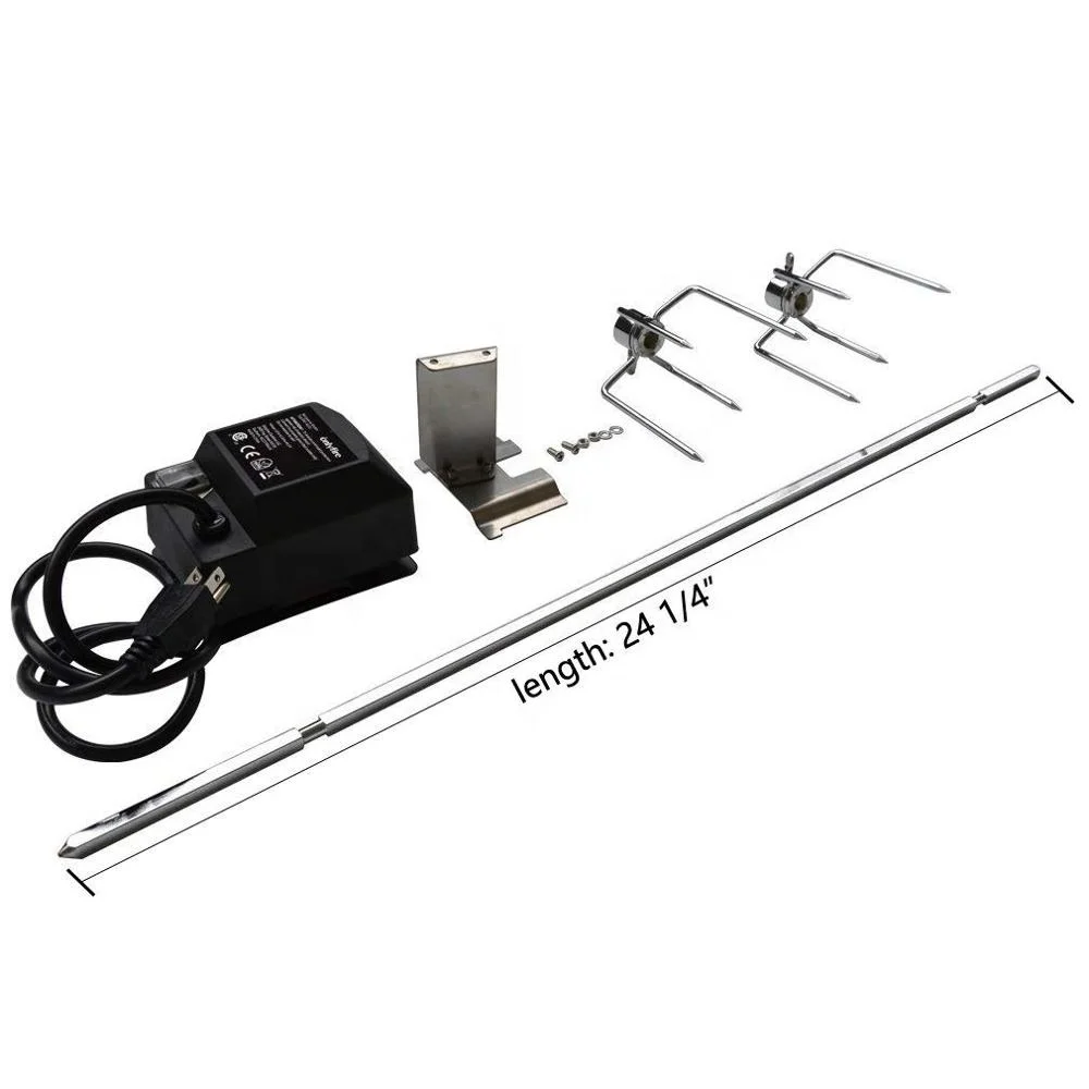 High End Stainless Steel Camping Charcoal BBQ Rotisserie Kit BBQ Rotisserie Spit Roaster Rod with Wind Shield
