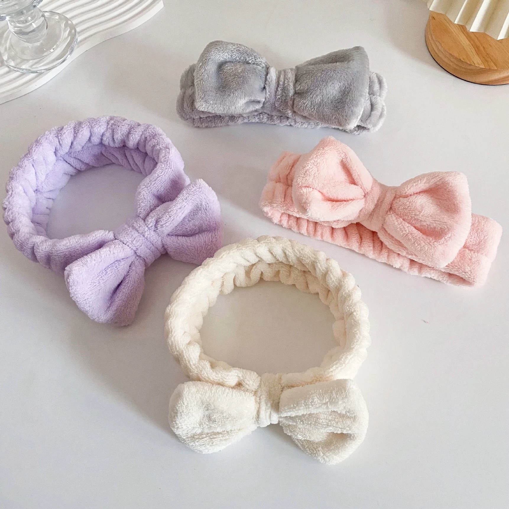 Wholesale Coral Velvet Elastic Face Wash Headband Skincare Makeup Band Bow Bath Spa Facial Headband For Women
