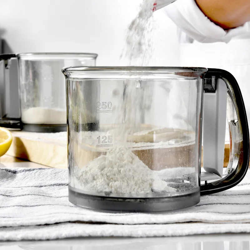 Semi-automatic Flour Sifter Sieve For Baking 4 Cup Capacity Ergonomic Handle Fine Stainless Steel Mesh Sieve