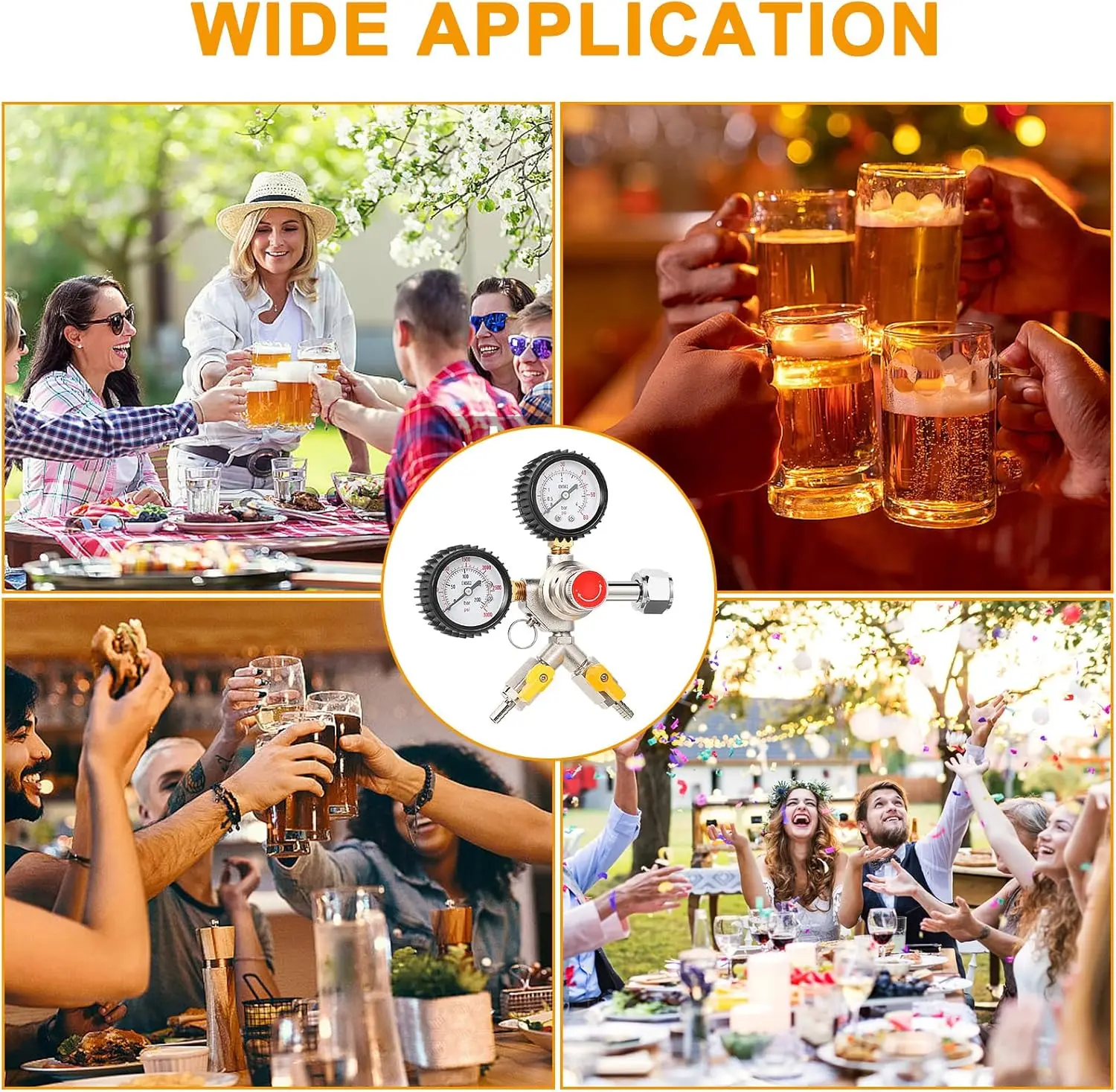 CGA320 Y Type CO2 Regulator,  Adjustable Pressure Regulator with 2 Barbs and Safety Valve for Draft Beer Homebrew