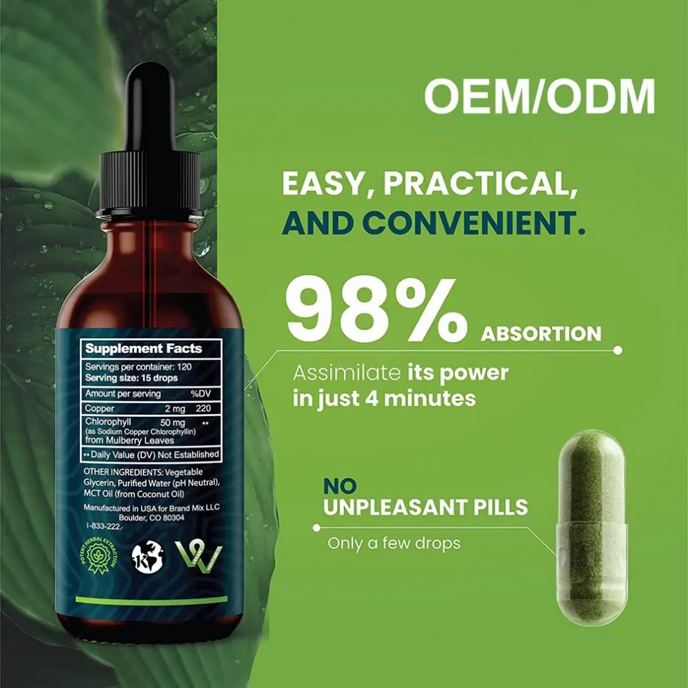 Private Label Beneficial Pure Drops Liquid Chlorophyll Drops for Women Men
