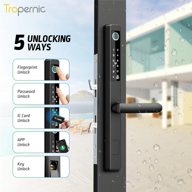 Высококачественная Водонепроницаемая цифровая биометрическая ручка со сканером отпечатков пальцев стеклянная дверь APP алюминиевый раздвижной смарт-замок для двери