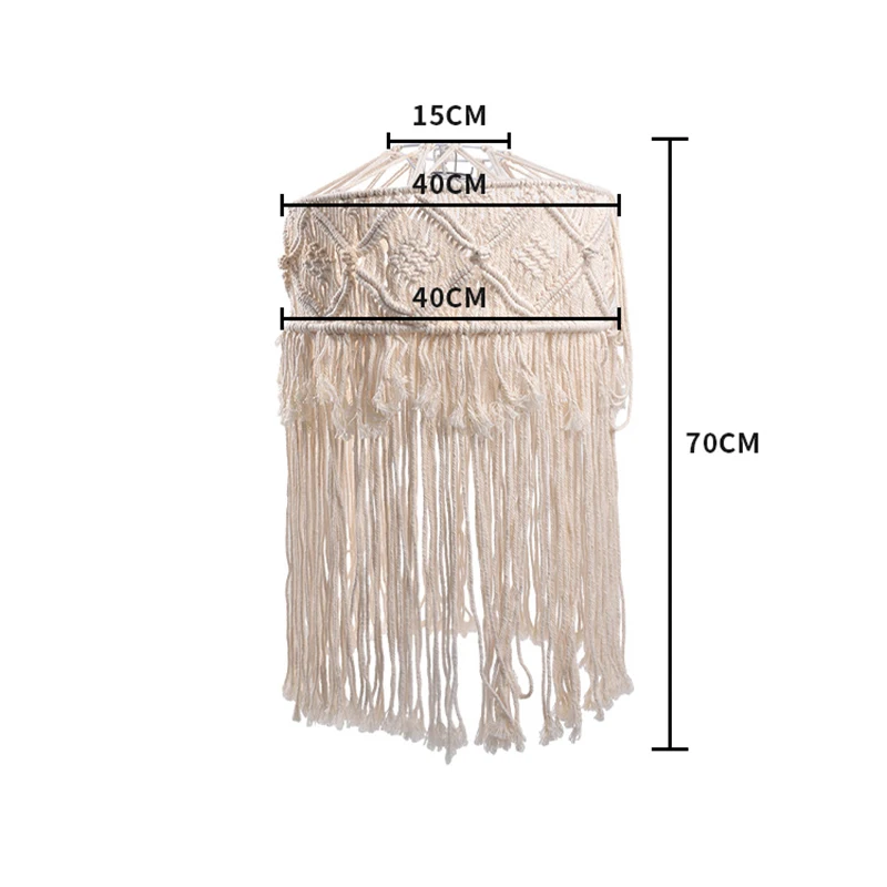 Elegant Macrame Material Handmade Woven Lampshade Vintage Boho Hanging Lamp Shades Cover For Home Decoration Pendant Light
