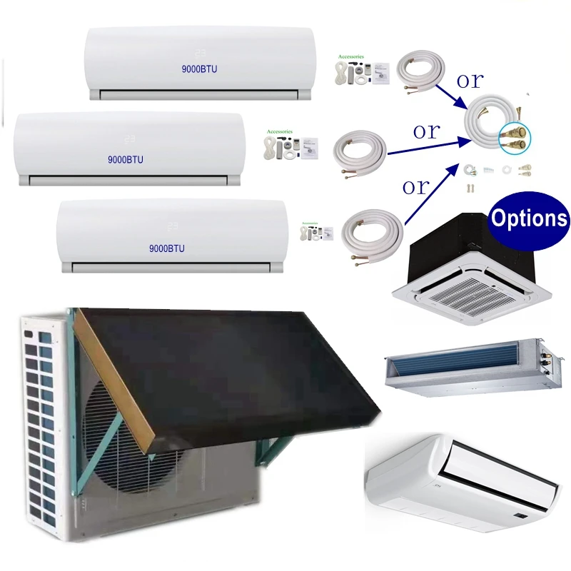 Good Price DC Inverter Tri 3 Zone 12000+12000+12000 Multi 22 SEER Ductless Mini Split hybrid Solar A/C Heat Pump