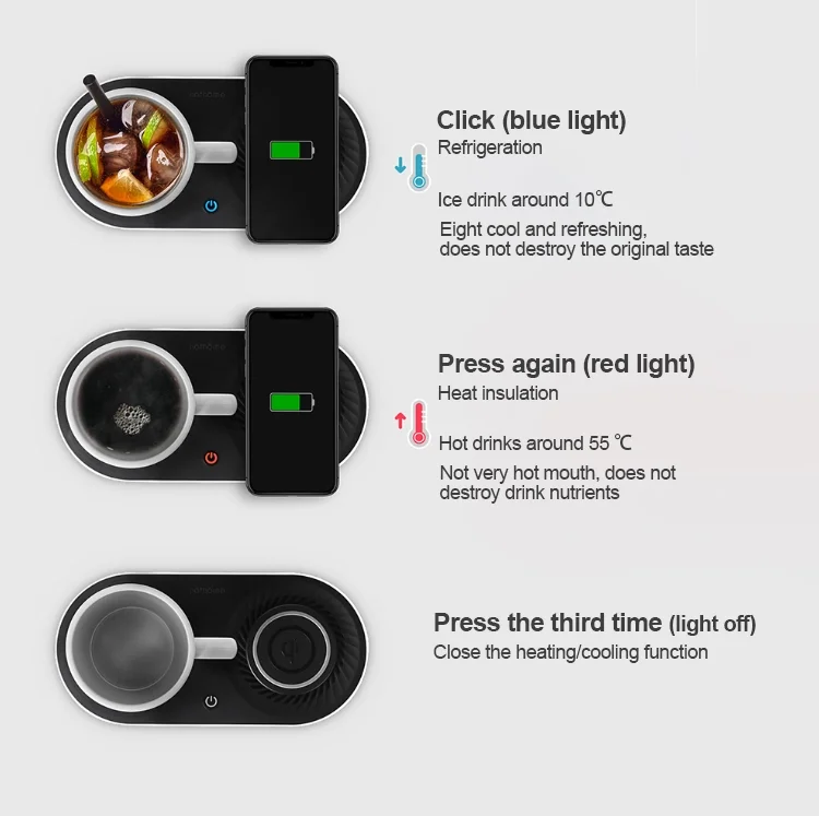 Smart Drink Cooling Heating With Wireless QI Charging Coffee Mug Holder Cans Chiller  12V,48W