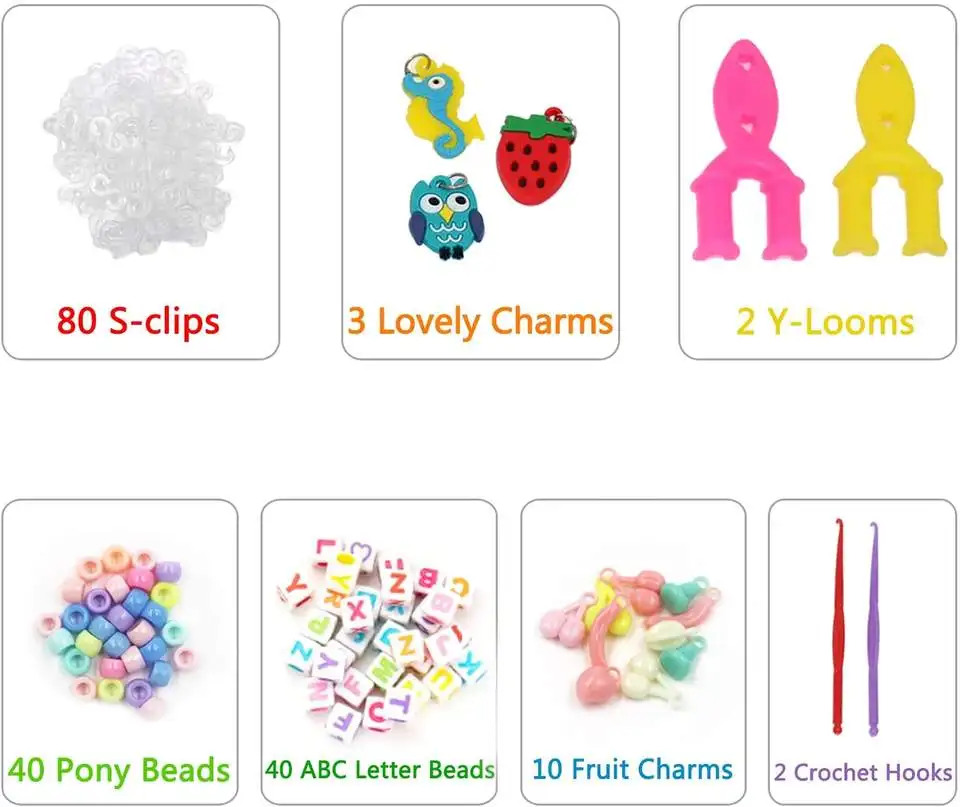 Hot Sales 1800+ pcs Rubber Bands Bracelet Kit 24  Colors Loom Bands Clips Beads Diy Set for kids
